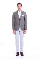 Slim Fit Notch Lapel Plaid Linen Khaki Classic Blazer