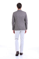 Slim Fit Notch Lapel Plaid Linen Khaki Classic Blazer