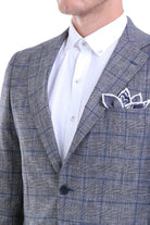 Slim Fit Notch Lapel Plaid Linen Navy Classic Blazer - SAYKI