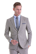 Slim Fit Notch Lapel Plaid Wool Blend Beige Casual Suit