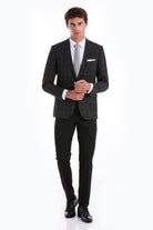 Slim Fit Notch Lapel Plaid Wool Blend Charcoal Casual Suit