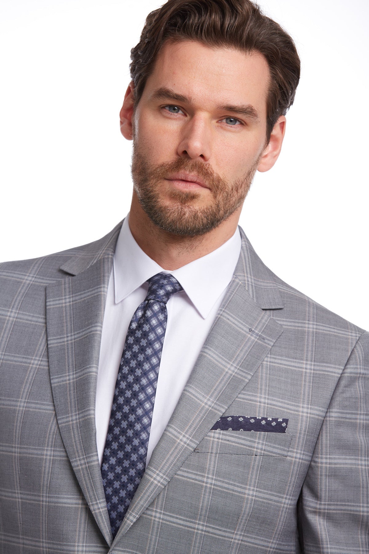 Slim Fit Notch Lapel Plaid Wool Blend Dark Gray Classic