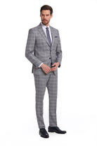 Slim Fit Notch Lapel Plaid Wool Blend Dark Gray Classic