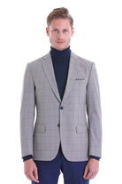 Slim Fit Notch Lapel Plaid Wool Blend Gray Casual Suit - MIB