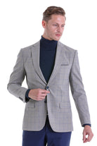 Slim Fit Notch Lapel Plaid Wool Blend Gray Casual Suit - MIB