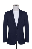 Slim Fit Notch Lapel Plain Black Casual Blazer Navy - SAYKI