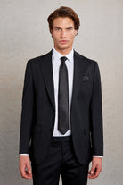 Slim Fit Notch Lapel Plain Black Wool Blend Classic Suit