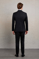 Slim Fit Notch Lapel Plain Black Wool Blend Classic Suit