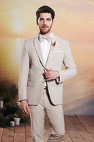 Slim Fit Notch Lapel Plain Casual Suit Beige - MIB