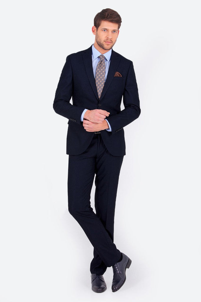 Slim Fit Notch Lapel Plain Classic Suit Navy - MIB