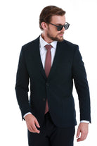 Slim Fit Notch Lapel Plain Navy Casual Suit - MIB