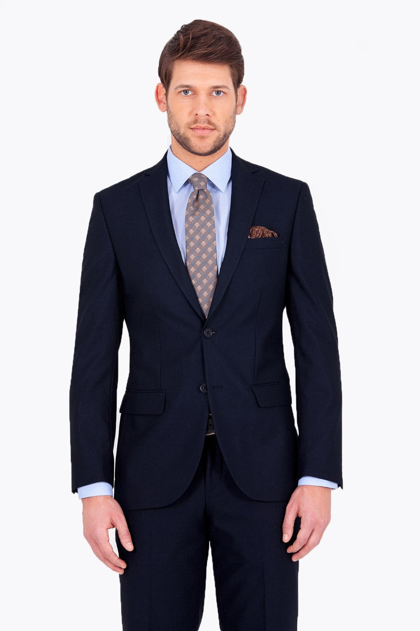 Slim Fit Notch Lapel Plain Navy Classic Suit - MIB