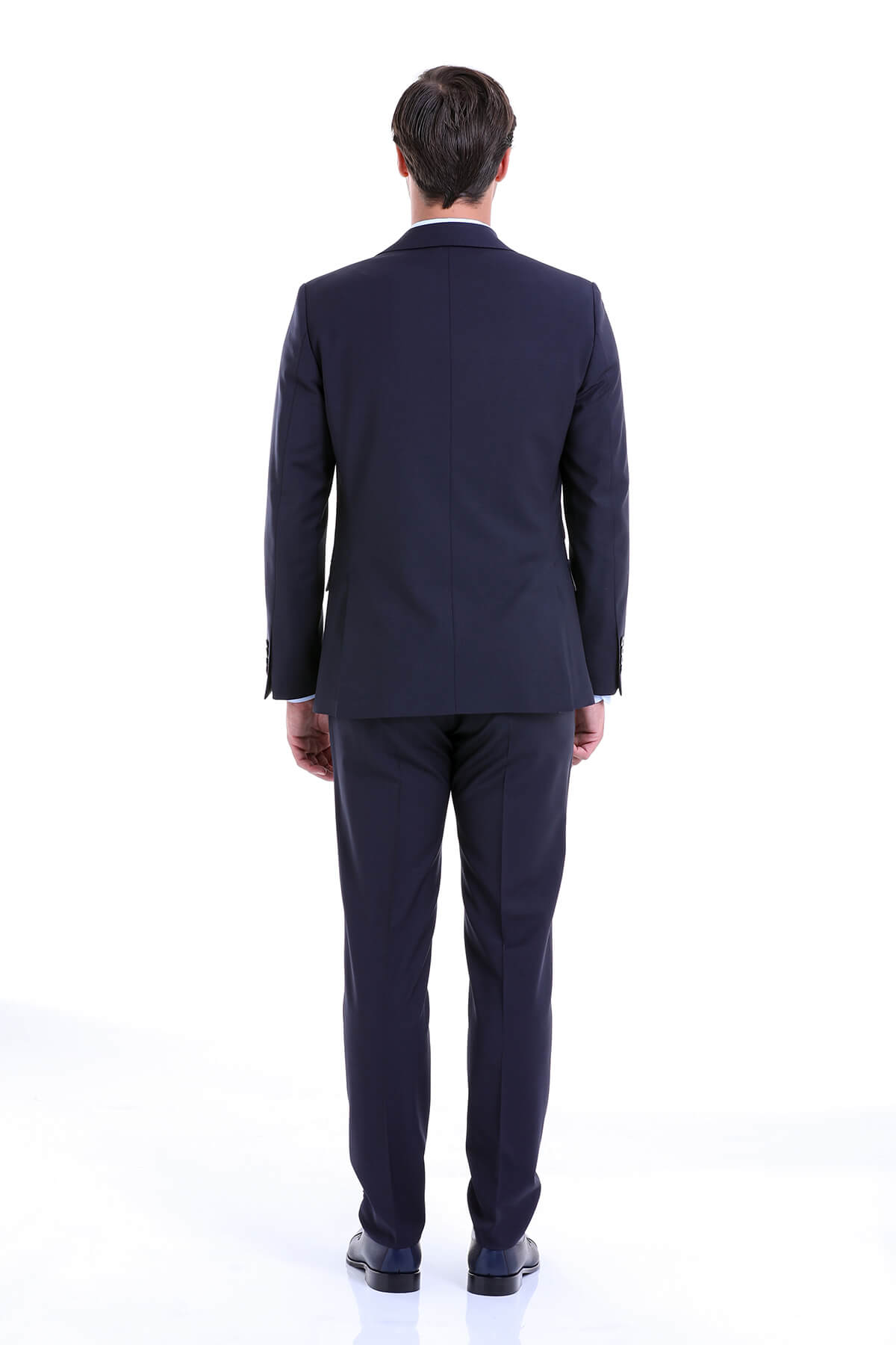 Slim Fit Notch Lapel Plain Navy Wool Blend Classic Suit