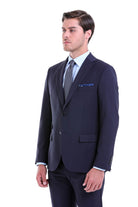 Slim Fit Notch Lapel Plain Navy Wool Blend Classic Suit