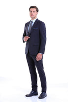 Slim Fit Notch Lapel Plain Navy Wool Blend Classic Suit