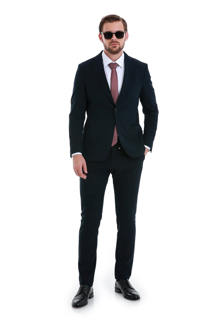 Slim Fit Notch Lapel Plain Polyester & Poly-viscose Casual