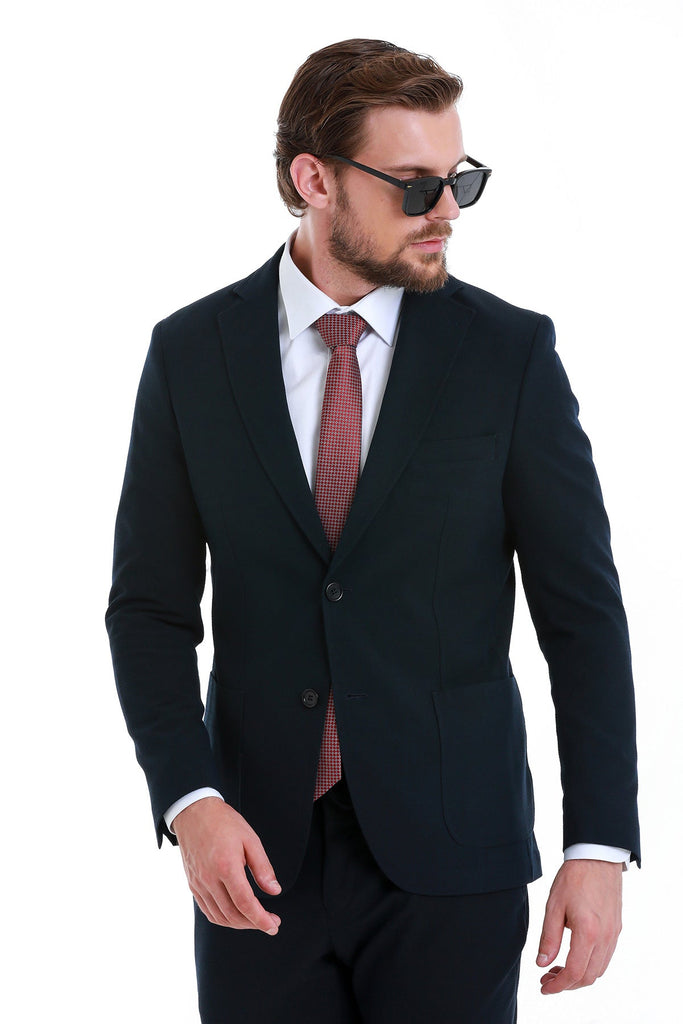 Slim Fit Notch Lapel Plain Polyester & Poly-viscose Casual