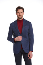 Slim Fit Notch Lapel Plain Wool Blend Navy Casual Blazer