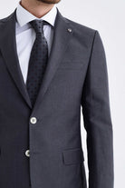 Slim Fit Notch Lapel Plain Wool & Linen Blend Light Gray