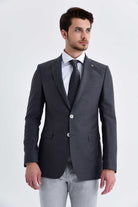 Slim Fit Notch Lapel Plain Wool & Linen Blend Light Gray