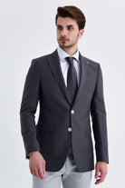 Slim Fit Notch Lapel Plain Wool & Linen Blend Light Gray