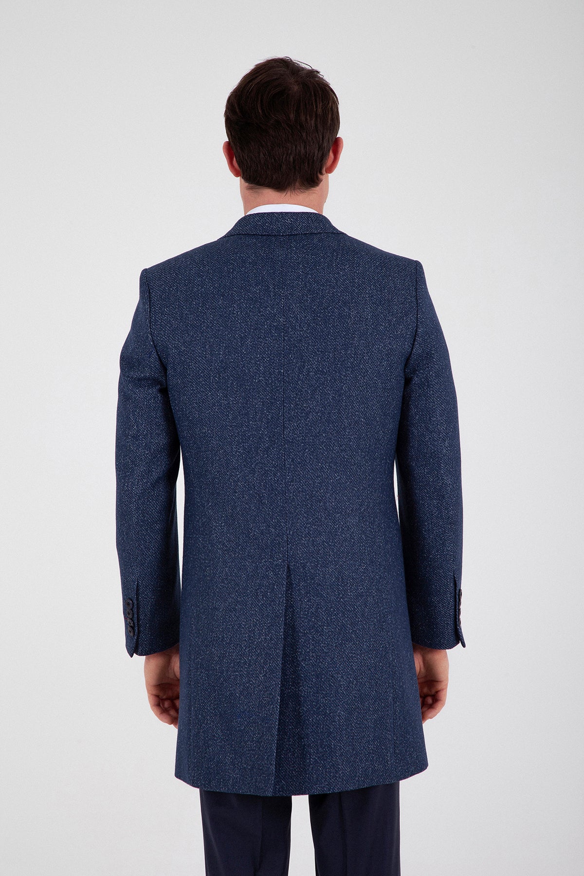 Slim Fit Notch Lapel Rotterdam Wool Navy Overcoat Navy D.