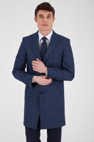 Slim Fit Notch Lapel Rotterdam Wool Navy Overcoat Navy D.