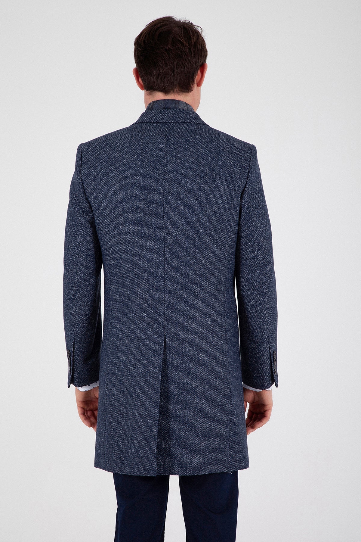 Slim Fit Notch Lapel Rotterdam Wool Navy Overcoat Dark Navy