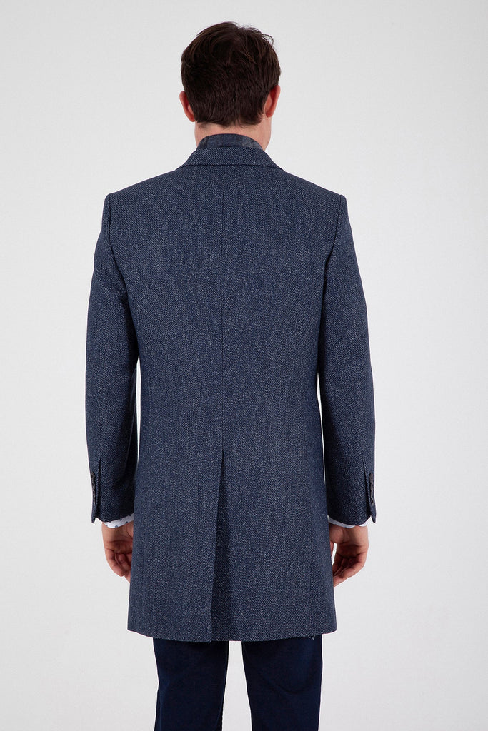 Slim Fit Notch Lapel Rotterdam Wool Navy Overcoat Dark Navy