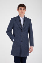 Slim Fit Notch Lapel Rotterdam Wool Navy Overcoat Dark Navy