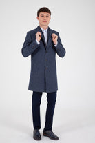 Slim Fit Notch Lapel Rotterdam Wool Navy Overcoat Dark Navy