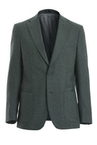 Slim Fit Notch Lapel Textured Green Casual Blazer - SAYKI