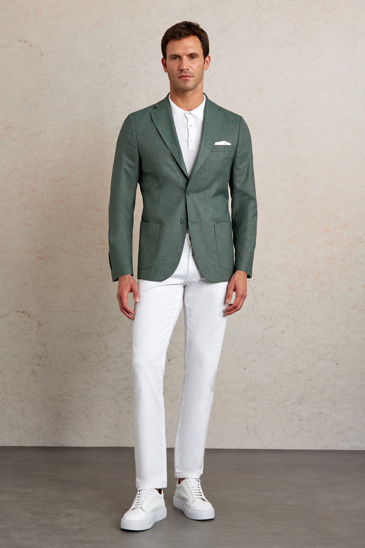 Slim Fit Notch Lapel Textured Green Casual Blazer - SAYKI