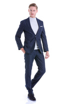 Slim Fit Notch Lapel Textured Navy Casual Suit - MIB