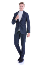 Slim Fit Notch Lapel Textured Navy Casual Suit - MIB