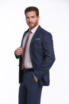 Slim Fit Notch Lapel Textured Navy Classic Suit - MIB