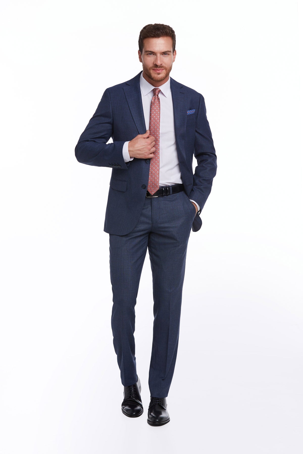 Slim Fit Notch Lapel Textured Navy Classic Suit - MIB