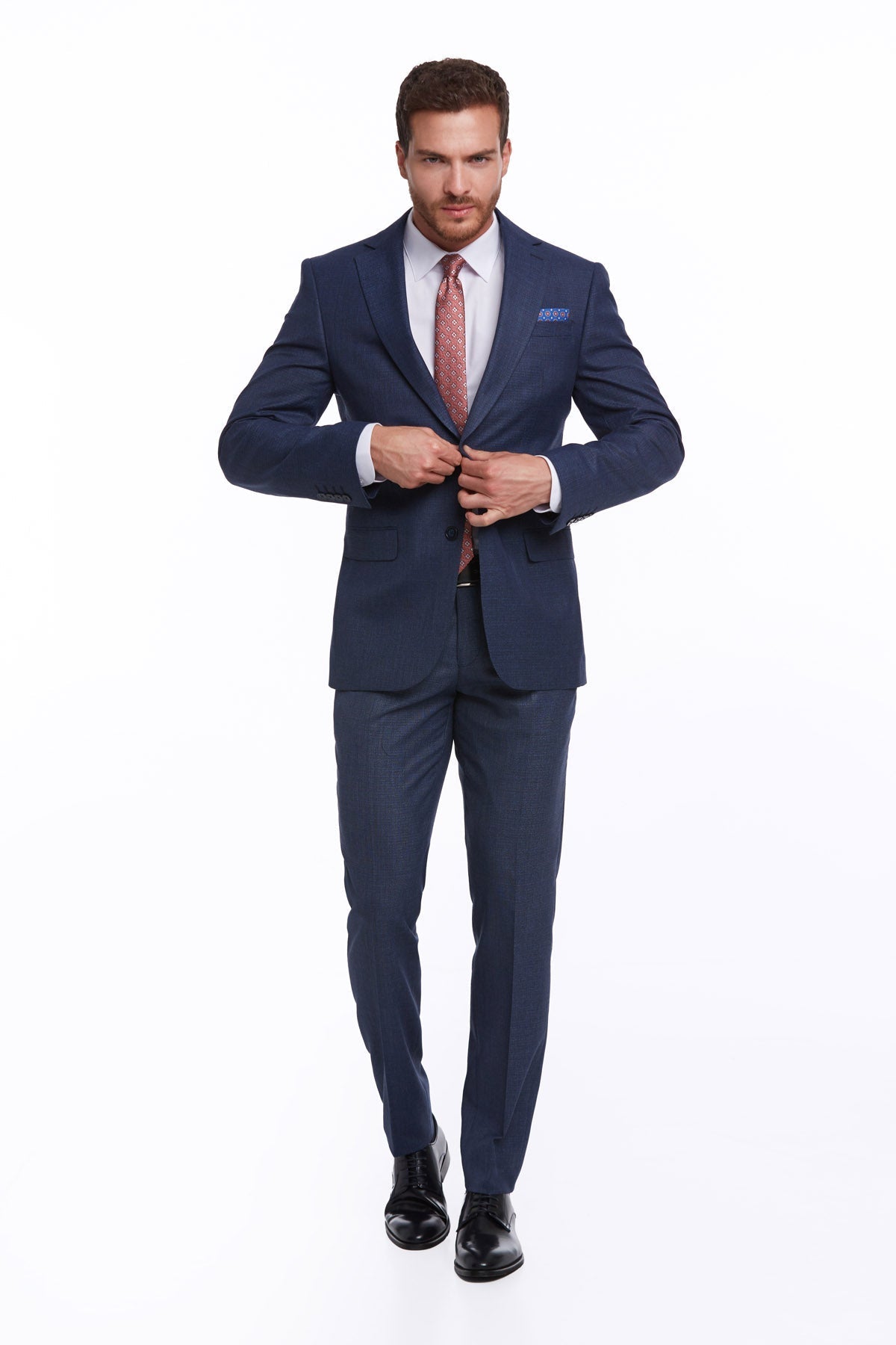 Slim Fit Notch Lapel Textured Navy Classic Suit - MIB