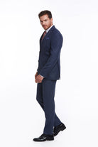 Slim Fit Notch Lapel Textured Navy Classic Suit - MIB