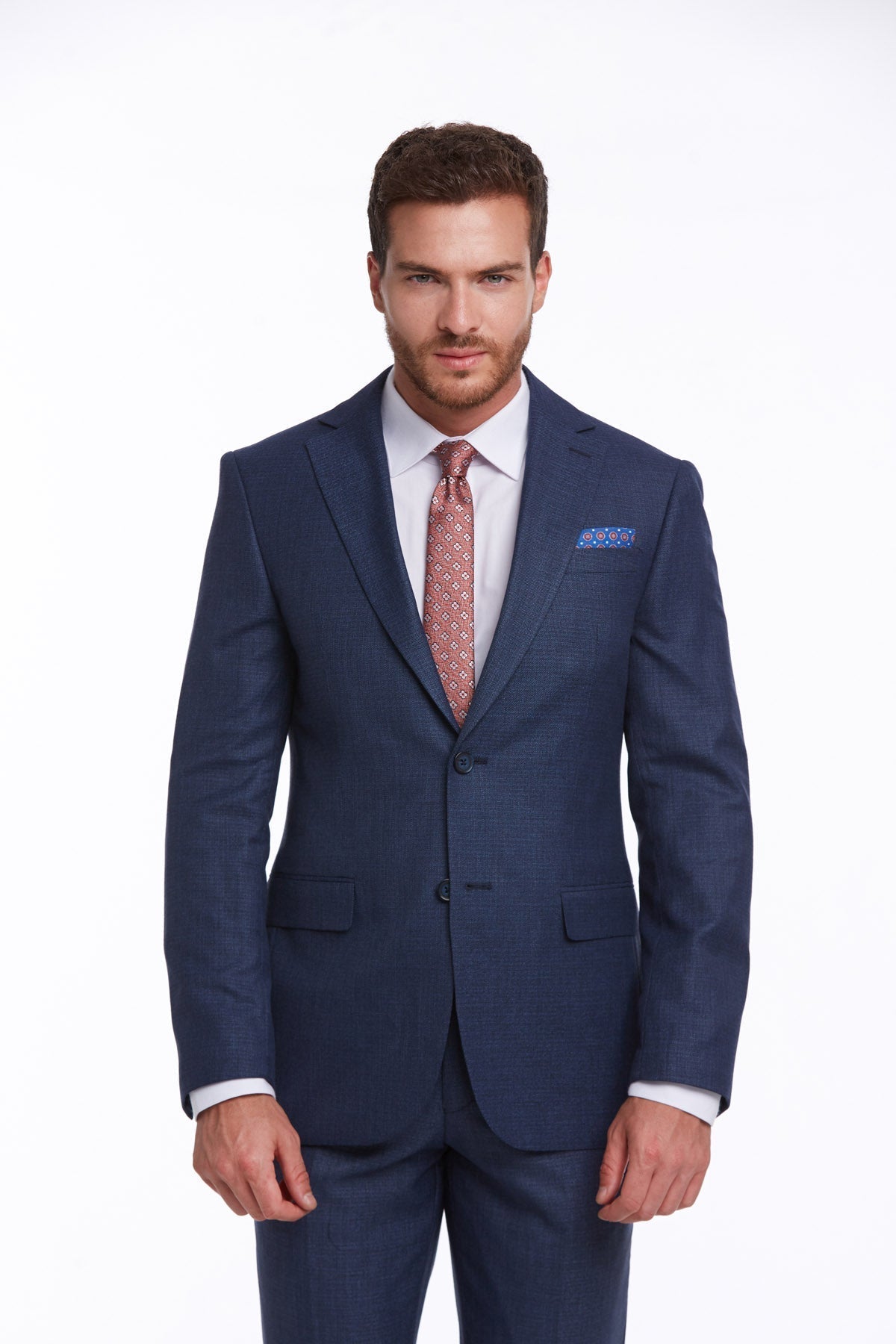 Slim Fit Notch Lapel Textured Navy Classic Suit - MIB