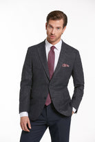 Slim Fit Notch Lapel Tonal Plaid Navy Casual Suit - MIB