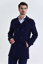 Slim Fit Notch Lapel Versus Wool Navy Long Coat Navy - MIB