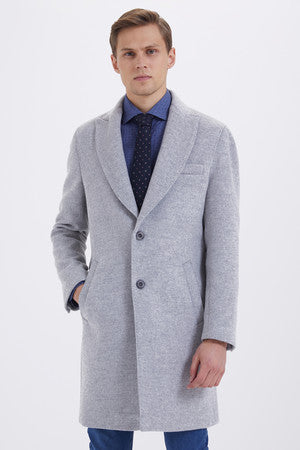 Slim Fit Notch Lapel Viloino Wool Light Gray Overcoat Light