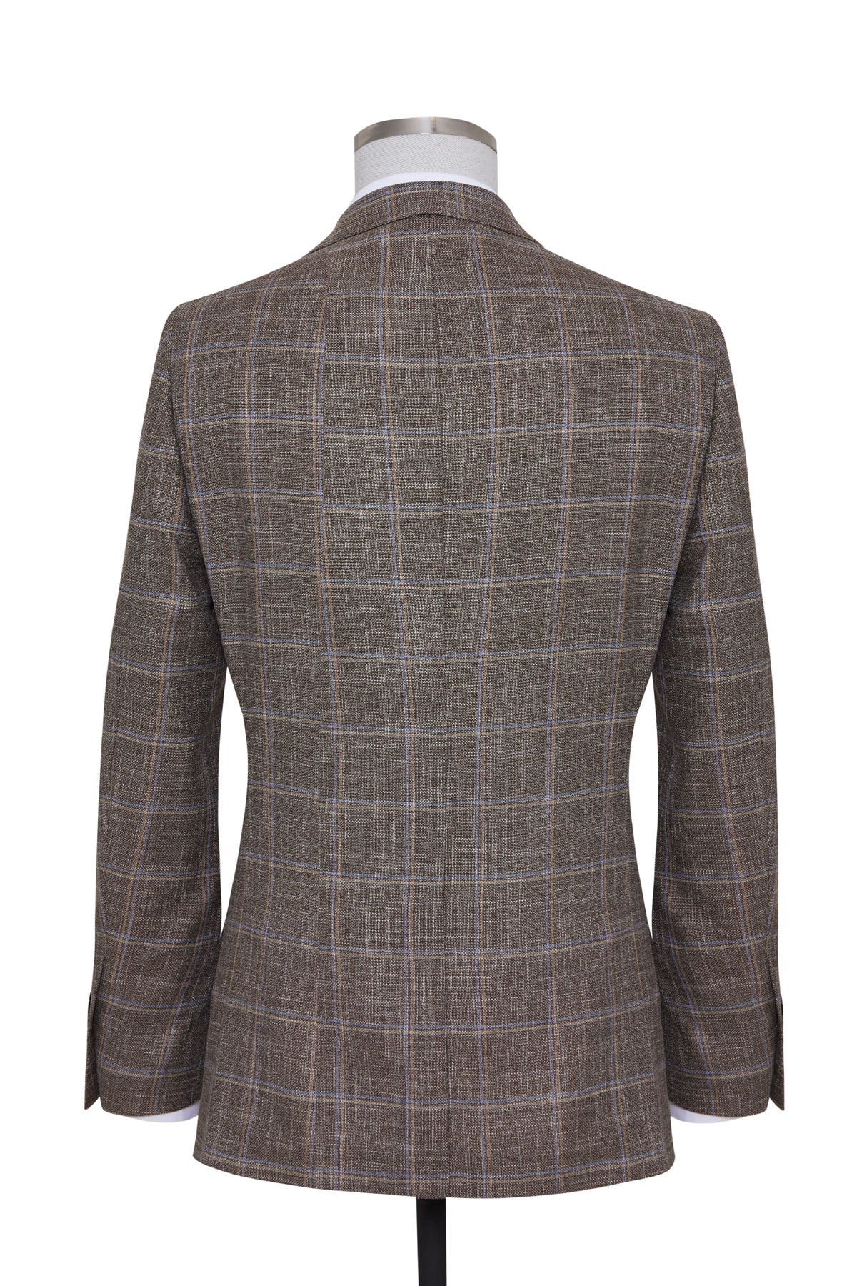 Slim Fit Notch Lapel Windowpane Plaid Brown Casual Blazer