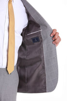 Slim Fit Notch Lapel Windowpane Wool Blend Gray Casual Suit