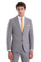 Slim Fit Notch Lapel Windowpane Wool Blend Gray Casual Suit