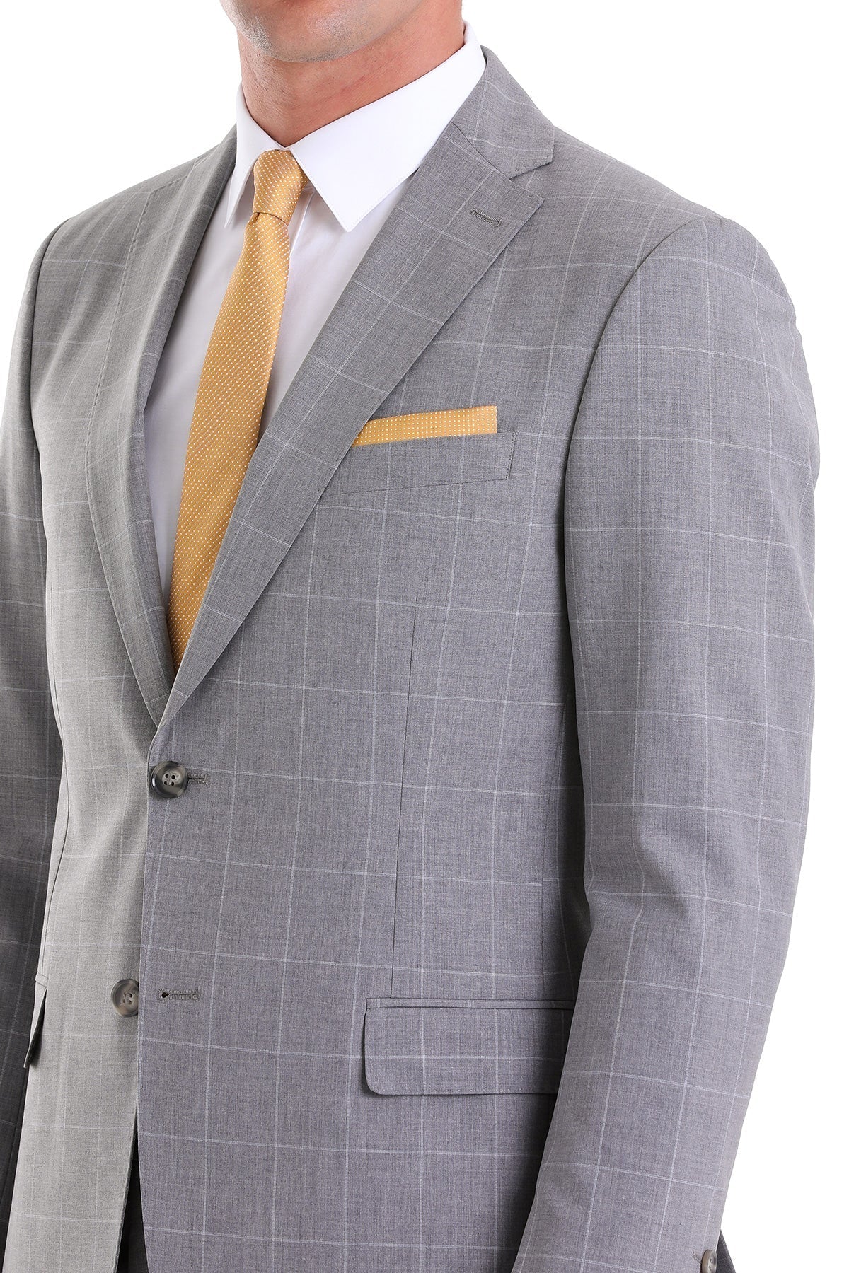 Slim Fit Notch Lapel Windowpane Wool Blend Gray Casual Suit