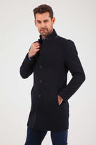 Slim Fit Notch Lapel Wool Blend Dark Navy Overcoat Dark