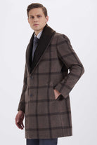 Slim Fit Notch Lapel Wool Brown Overcoat Brown K. - MIB