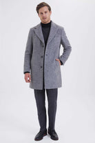 Slim Fit Notch Lapel Wool Gray Overcoat Gray D. - MIB